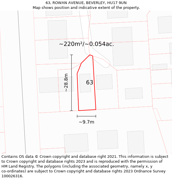 63, ROWAN AVENUE, BEVERLEY, HU17 9UN: Plot and title map