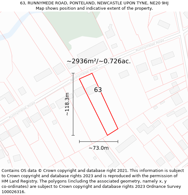 63, RUNNYMEDE ROAD, PONTELAND, NEWCASTLE UPON TYNE, NE20 9HJ: Plot and title map