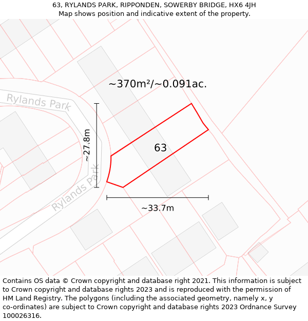 63, RYLANDS PARK, RIPPONDEN, SOWERBY BRIDGE, HX6 4JH: Plot and title map