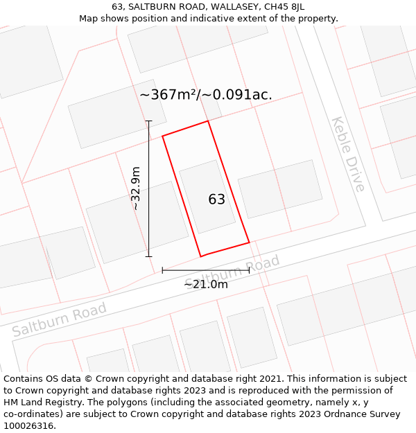 63, SALTBURN ROAD, WALLASEY, CH45 8JL: Plot and title map