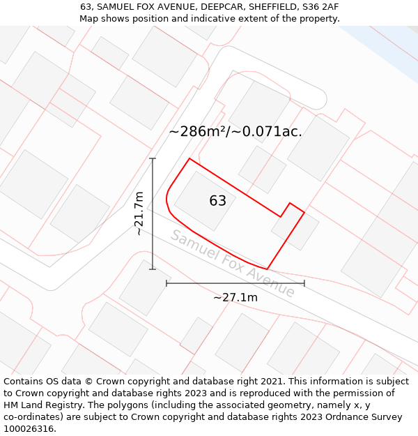 63, SAMUEL FOX AVENUE, DEEPCAR, SHEFFIELD, S36 2AF: Plot and title map