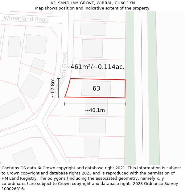 63, SANDHAM GROVE, WIRRAL, CH60 1XN: Plot and title map