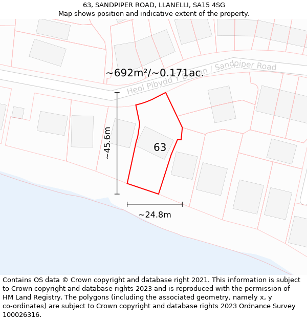 63, SANDPIPER ROAD, LLANELLI, SA15 4SG: Plot and title map