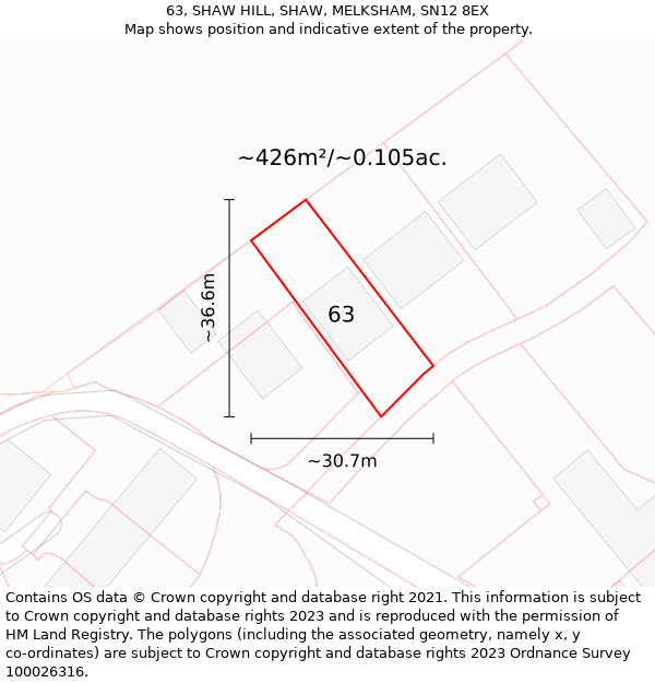 63, SHAW HILL, SHAW, MELKSHAM, SN12 8EX: Plot and title map