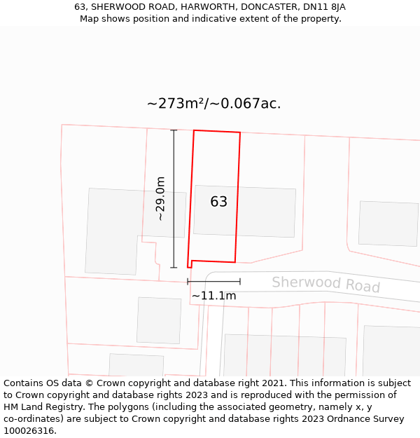 63, SHERWOOD ROAD, HARWORTH, DONCASTER, DN11 8JA: Plot and title map