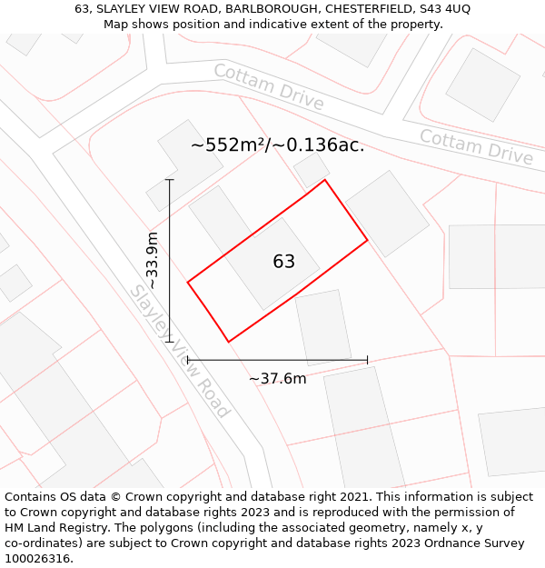 63, SLAYLEY VIEW ROAD, BARLBOROUGH, CHESTERFIELD, S43 4UQ: Plot and title map