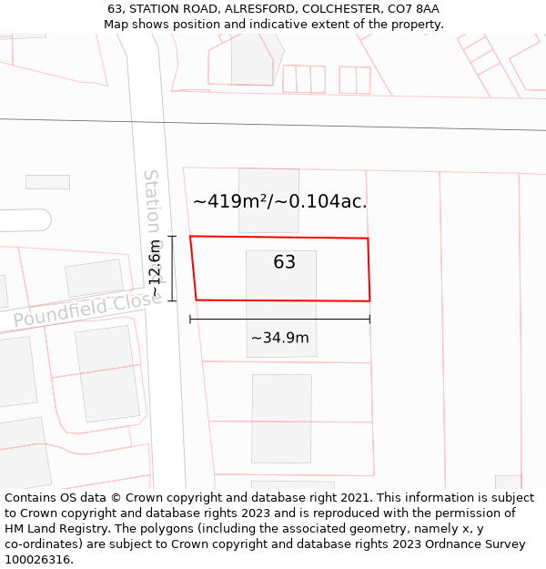 63, STATION ROAD, ALRESFORD, COLCHESTER, CO7 8AA: Plot and title map