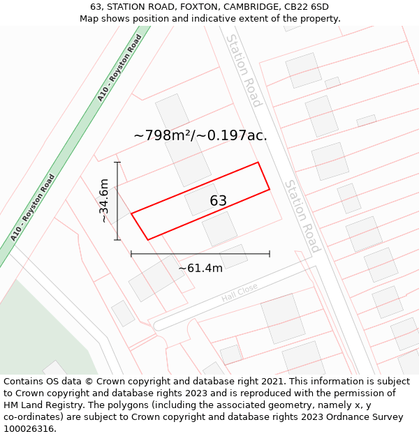 63, STATION ROAD, FOXTON, CAMBRIDGE, CB22 6SD: Plot and title map