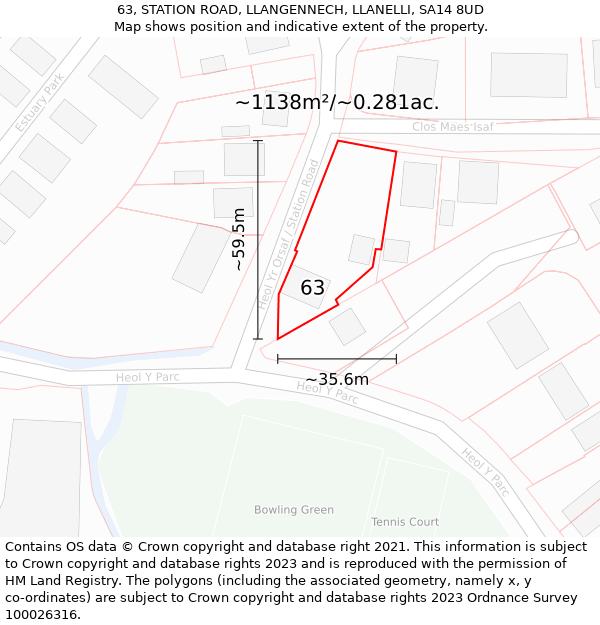 63, STATION ROAD, LLANGENNECH, LLANELLI, SA14 8UD: Plot and title map