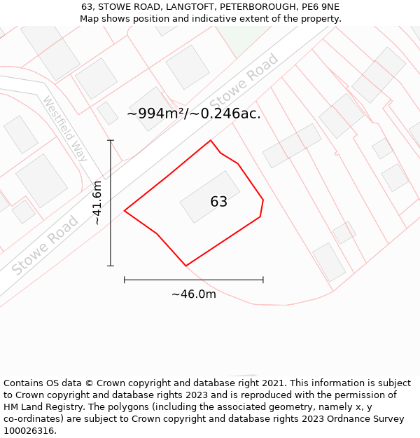 63, STOWE ROAD, LANGTOFT, PETERBOROUGH, PE6 9NE: Plot and title map