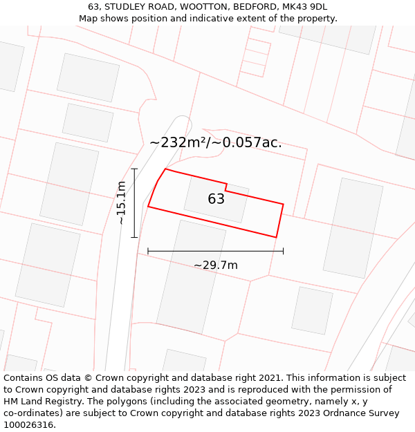 63, STUDLEY ROAD, WOOTTON, BEDFORD, MK43 9DL: Plot and title map