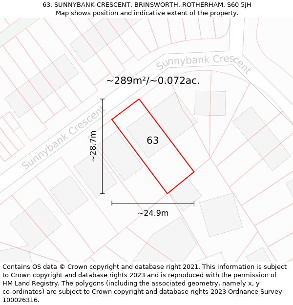 63, SUNNYBANK CRESCENT, BRINSWORTH, ROTHERHAM, S60 5JH: Plot and title map