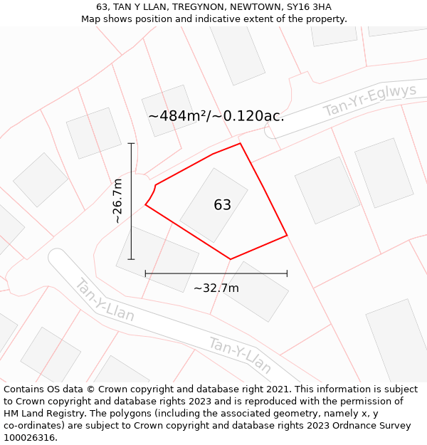 63, TAN Y LLAN, TREGYNON, NEWTOWN, SY16 3HA: Plot and title map