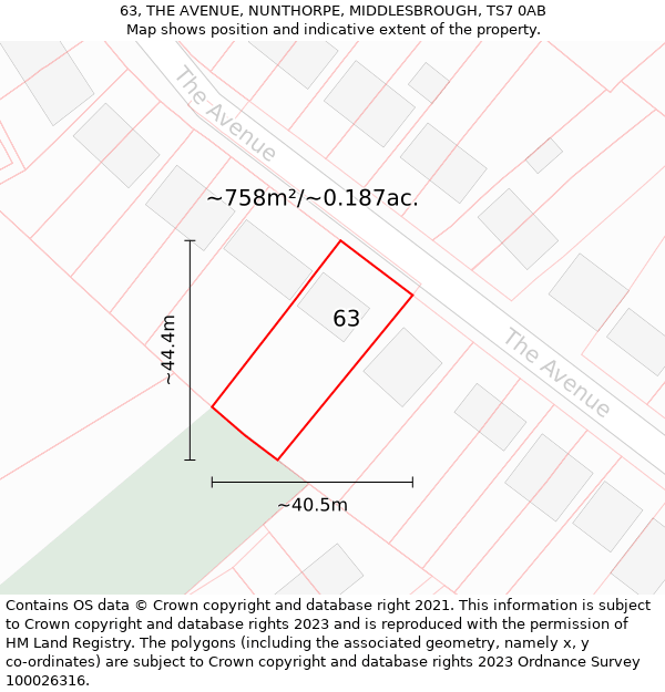 63, THE AVENUE, NUNTHORPE, MIDDLESBROUGH, TS7 0AB: Plot and title map