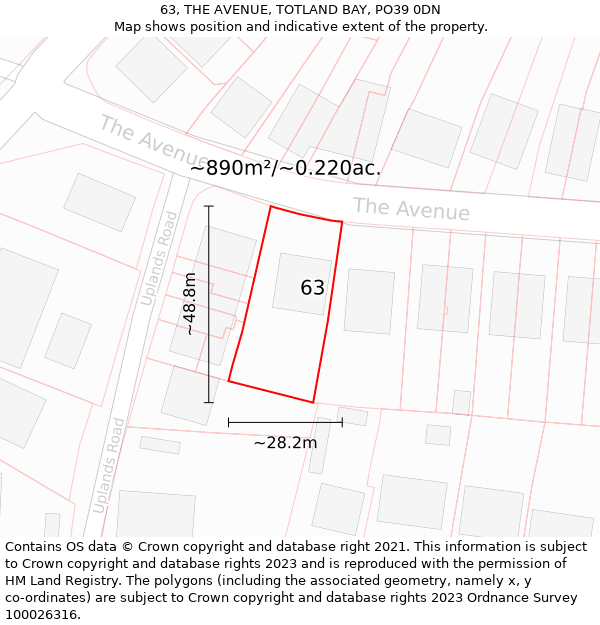 63, THE AVENUE, TOTLAND BAY, PO39 0DN: Plot and title map