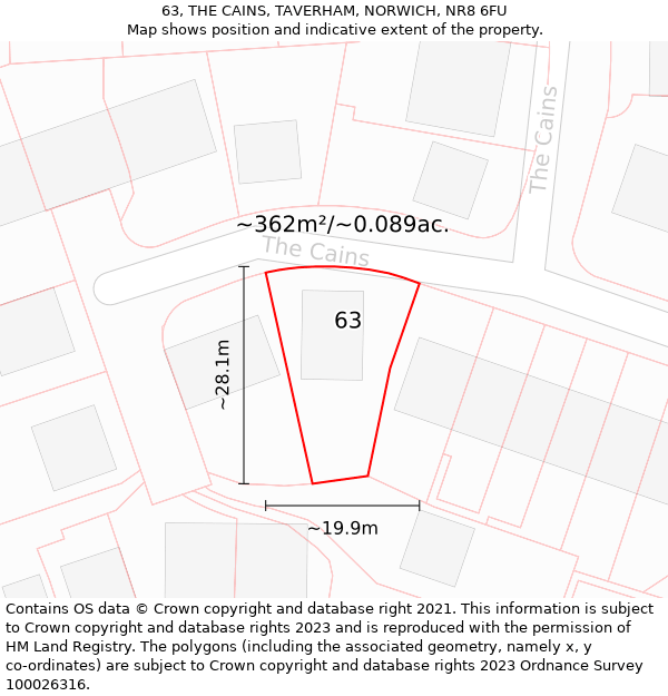 63, THE CAINS, TAVERHAM, NORWICH, NR8 6FU: Plot and title map