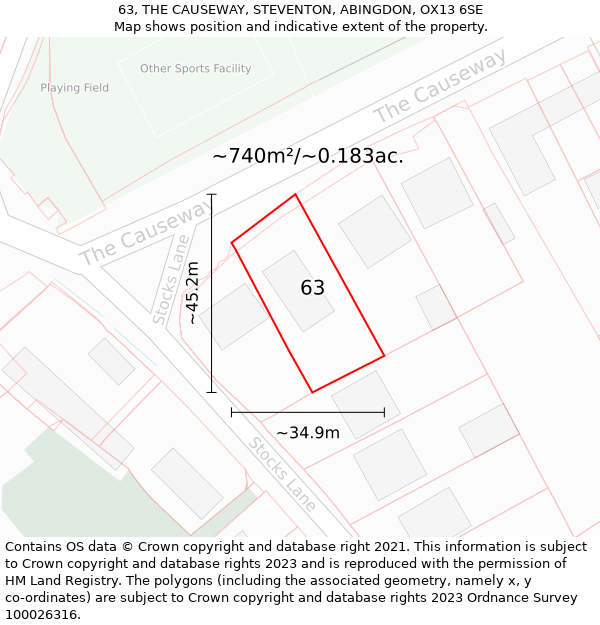 63, THE CAUSEWAY, STEVENTON, ABINGDON, OX13 6SE: Plot and title map