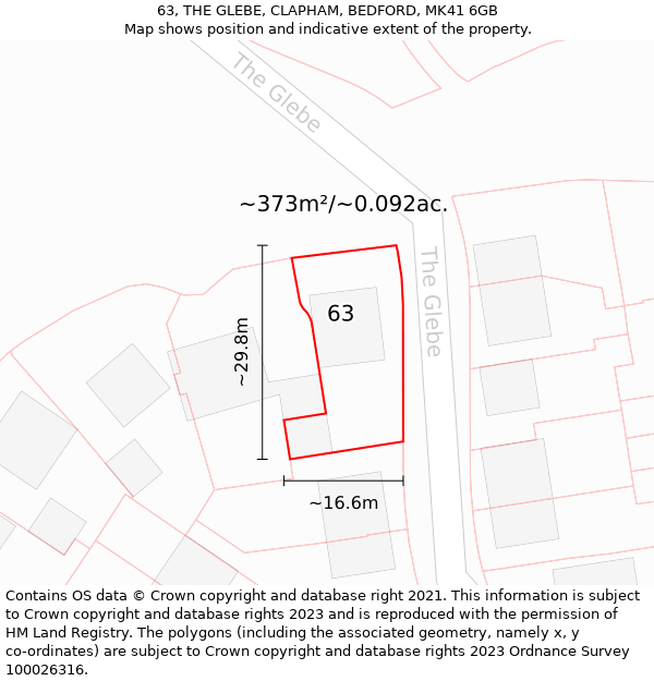 63, THE GLEBE, CLAPHAM, BEDFORD, MK41 6GB: Plot and title map