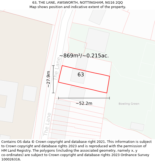 63, THE LANE, AWSWORTH, NOTTINGHAM, NG16 2QQ: Plot and title map