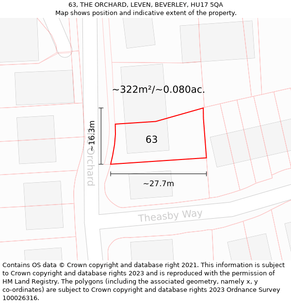 63, THE ORCHARD, LEVEN, BEVERLEY, HU17 5QA: Plot and title map