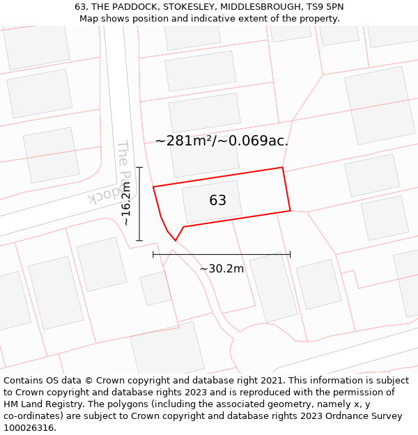 63, THE PADDOCK, STOKESLEY, MIDDLESBROUGH, TS9 5PN: Plot and title map