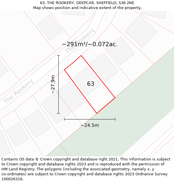 63, THE ROOKERY, DEEPCAR, SHEFFIELD, S36 2NE: Plot and title map