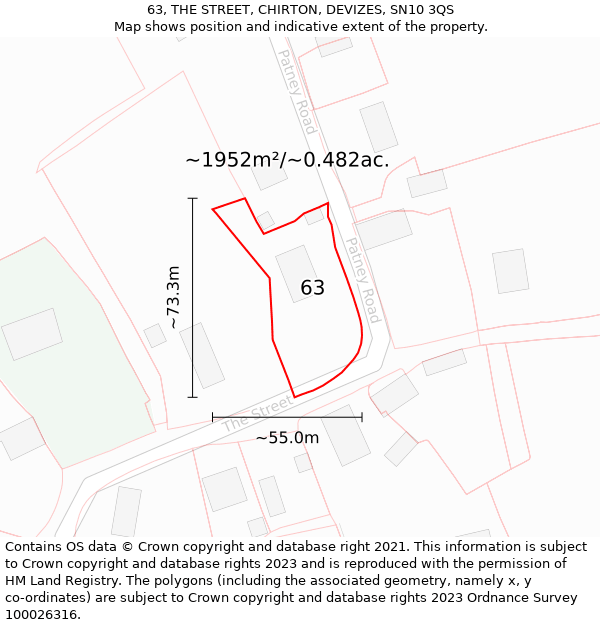 63, THE STREET, CHIRTON, DEVIZES, SN10 3QS: Plot and title map