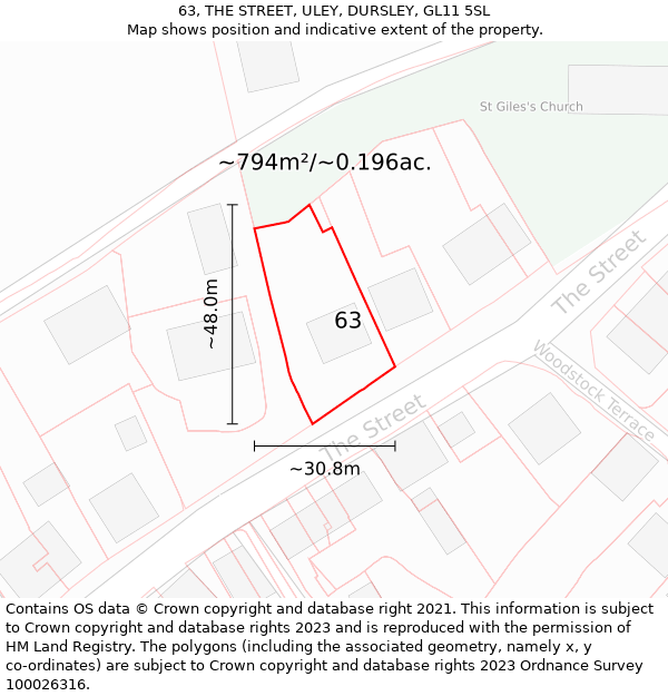 63, THE STREET, ULEY, DURSLEY, GL11 5SL: Plot and title map