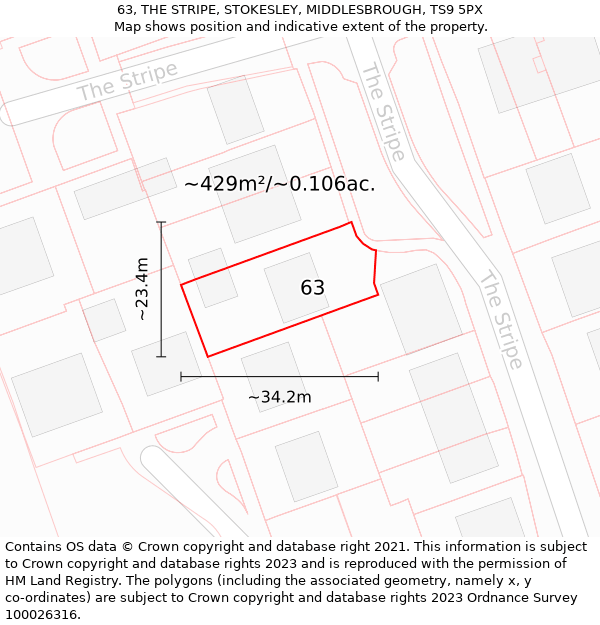 63, THE STRIPE, STOKESLEY, MIDDLESBROUGH, TS9 5PX: Plot and title map