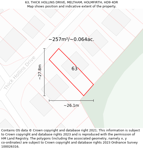63, THICK HOLLINS DRIVE, MELTHAM, HOLMFIRTH, HD9 4DR: Plot and title map