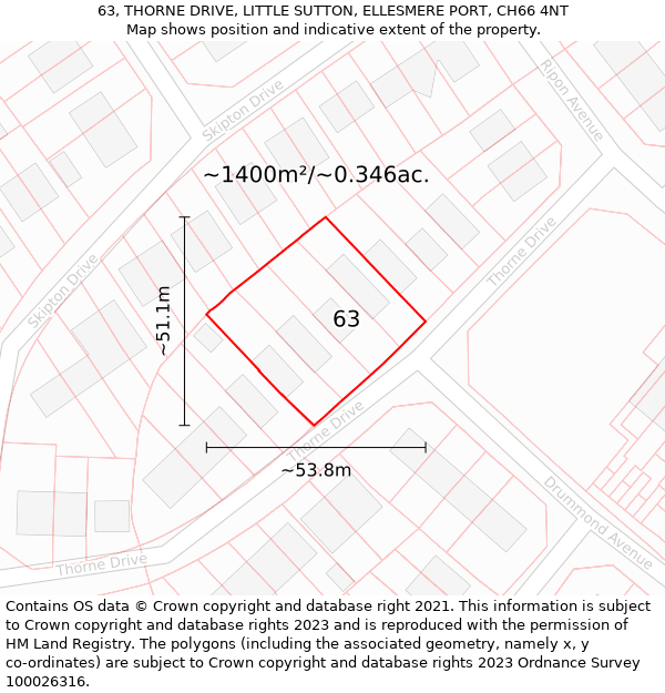 63, THORNE DRIVE, LITTLE SUTTON, ELLESMERE PORT, CH66 4NT: Plot and title map