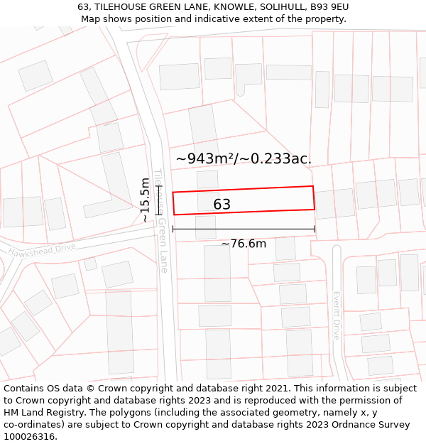 63, TILEHOUSE GREEN LANE, KNOWLE, SOLIHULL, B93 9EU: Plot and title map