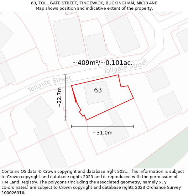 63, TOLL GATE STREET, TINGEWICK, BUCKINGHAM, MK18 4NB: Plot and title map