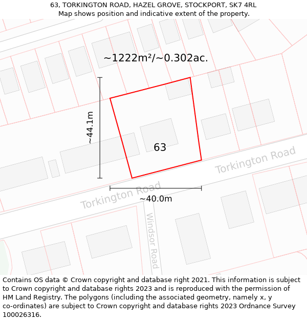 63, TORKINGTON ROAD, HAZEL GROVE, STOCKPORT, SK7 4RL: Plot and title map