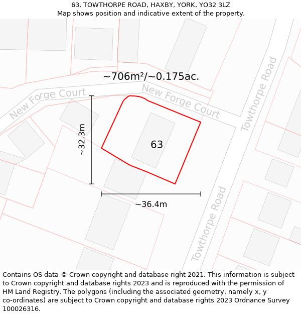 63, TOWTHORPE ROAD, HAXBY, YORK, YO32 3LZ: Plot and title map