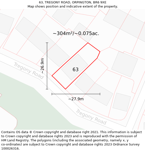 63, TREGONY ROAD, ORPINGTON, BR6 9XE: Plot and title map