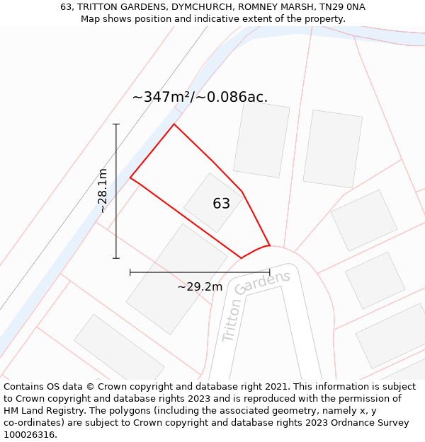 63, TRITTON GARDENS, DYMCHURCH, ROMNEY MARSH, TN29 0NA: Plot and title map