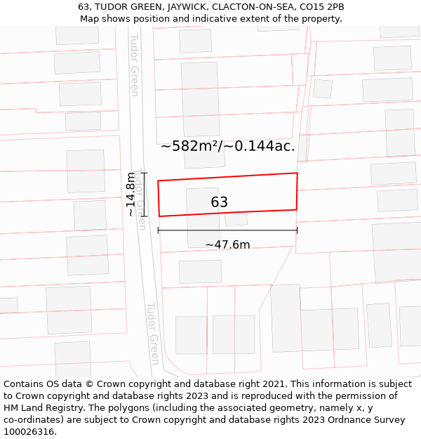 63, TUDOR GREEN, JAYWICK, CLACTON-ON-SEA, CO15 2PB: Plot and title map