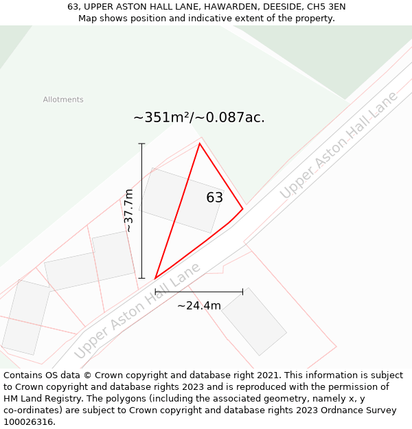 63, UPPER ASTON HALL LANE, HAWARDEN, DEESIDE, CH5 3EN: Plot and title map