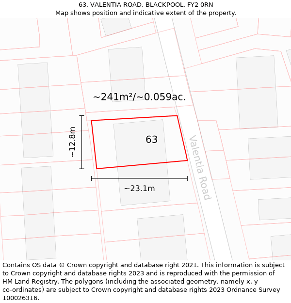 63, VALENTIA ROAD, BLACKPOOL, FY2 0RN: Plot and title map