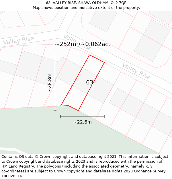 63, VALLEY RISE, SHAW, OLDHAM, OL2 7QF: Plot and title map