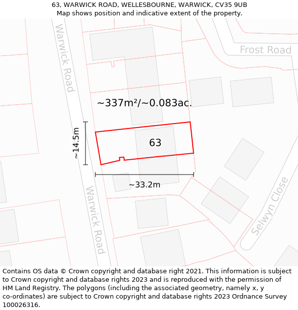 63, WARWICK ROAD, WELLESBOURNE, WARWICK, CV35 9UB: Plot and title map