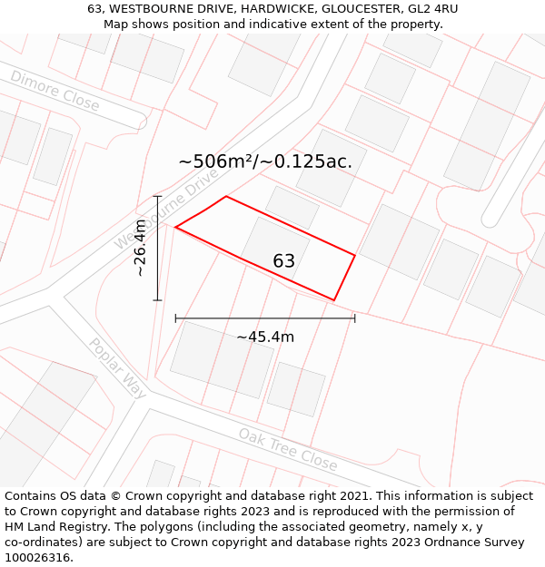 63, WESTBOURNE DRIVE, HARDWICKE, GLOUCESTER, GL2 4RU: Plot and title map
