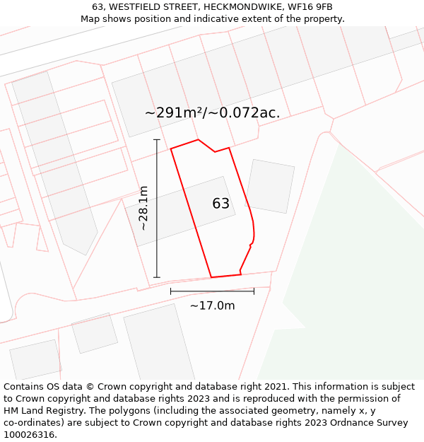 63, WESTFIELD STREET, HECKMONDWIKE, WF16 9FB: Plot and title map