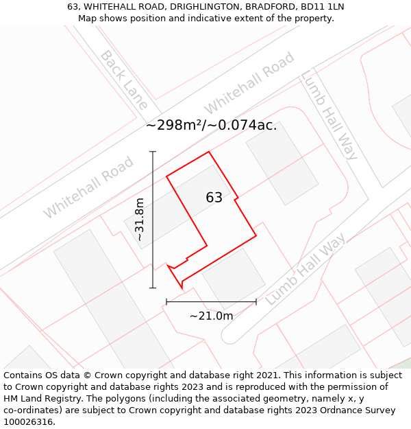 63, WHITEHALL ROAD, DRIGHLINGTON, BRADFORD, BD11 1LN: Plot and title map