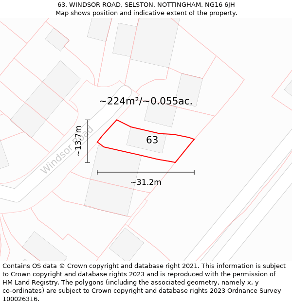 63, WINDSOR ROAD, SELSTON, NOTTINGHAM, NG16 6JH: Plot and title map