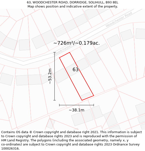 63, WOODCHESTER ROAD, DORRIDGE, SOLIHULL, B93 8EL: Plot and title map