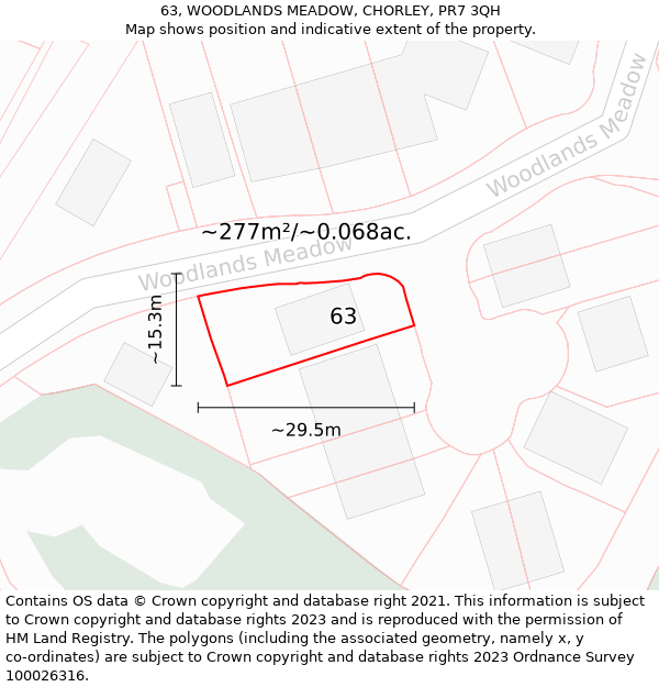 63, WOODLANDS MEADOW, CHORLEY, PR7 3QH: Plot and title map