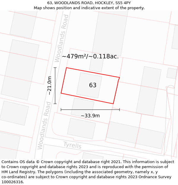 63, WOODLANDS ROAD, HOCKLEY, SS5 4PY: Plot and title map