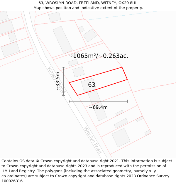 63, WROSLYN ROAD, FREELAND, WITNEY, OX29 8HL: Plot and title map